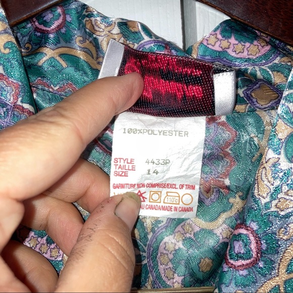 Vintage Florentine Petites Paisley Blue Green Button Up Long Sleeve Dress 14 - Picture 10 of 10